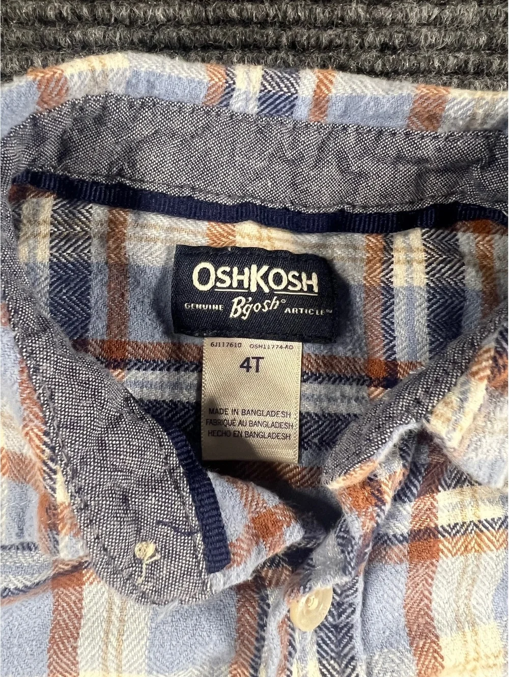 OshKosh B'gosh Toddler Boys 4T Plaid Button-Up Flannel Long Sleeve Shirt